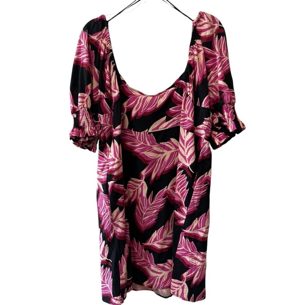 Who What Wear Serengeti Palm Puff Sleeve Dress Black Multi Size XXL - Picture 4 of 7